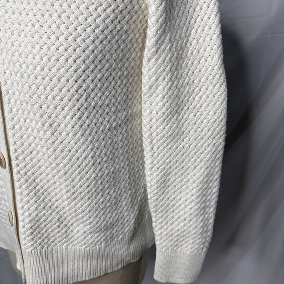 LL Bean Cardigan Womens M Ivory Button Up Sweater Basket Weave Knit Fisherman - Picture 4 of 8